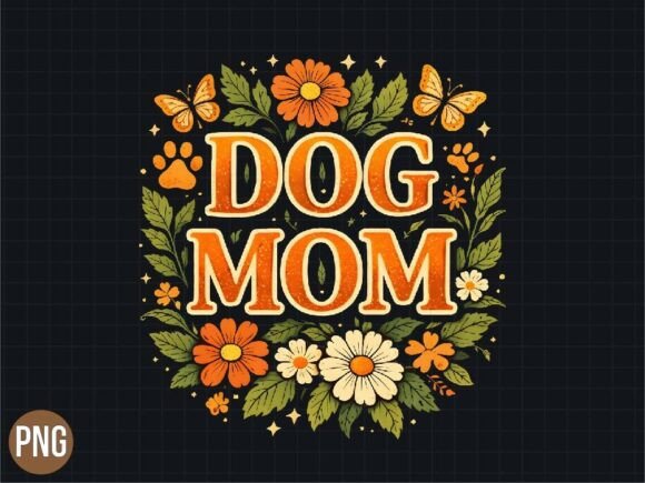 Dog Mom Retro Floral Illustration PNG: Elevating Modern Creative Projects