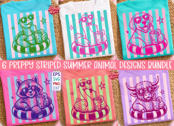 Funny Striped Summer Animal PNG Bundle