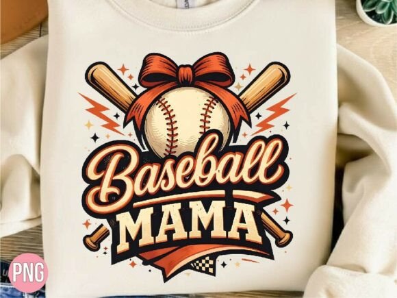 Retro Bow Baseball Mama Shirt Design PNG